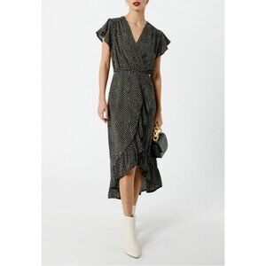 AX Armani Exchange Dress 4 Small Black White Ruffle Hi Low Midi NWT Washable NEW